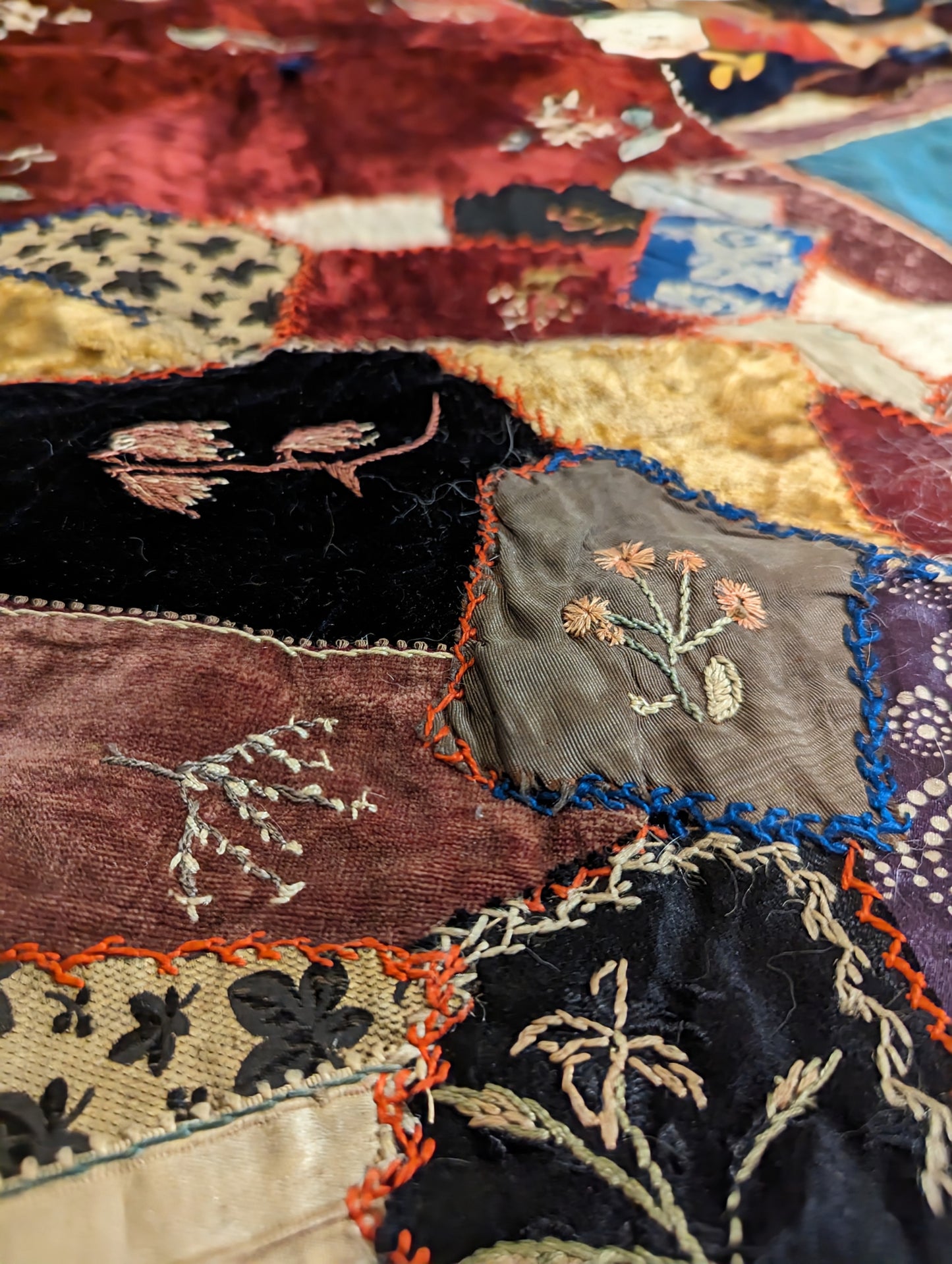 Very rare Victorian crazy pattern patchwork throw
