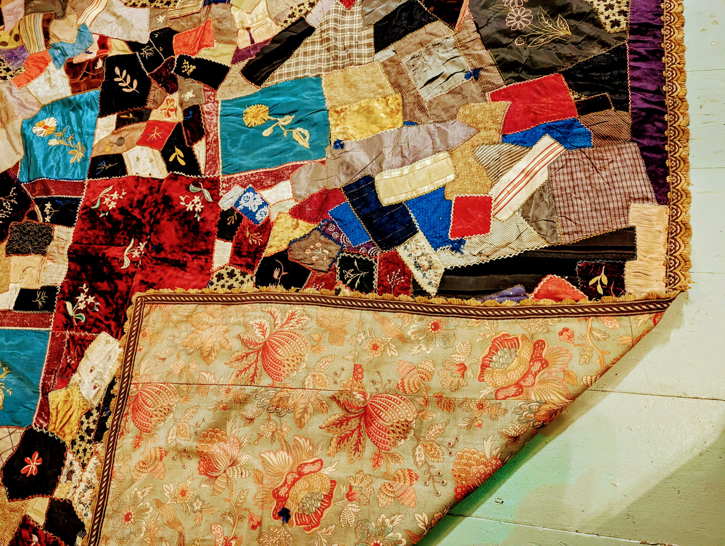 Very rare Victorian crazy pattern patchwork throw